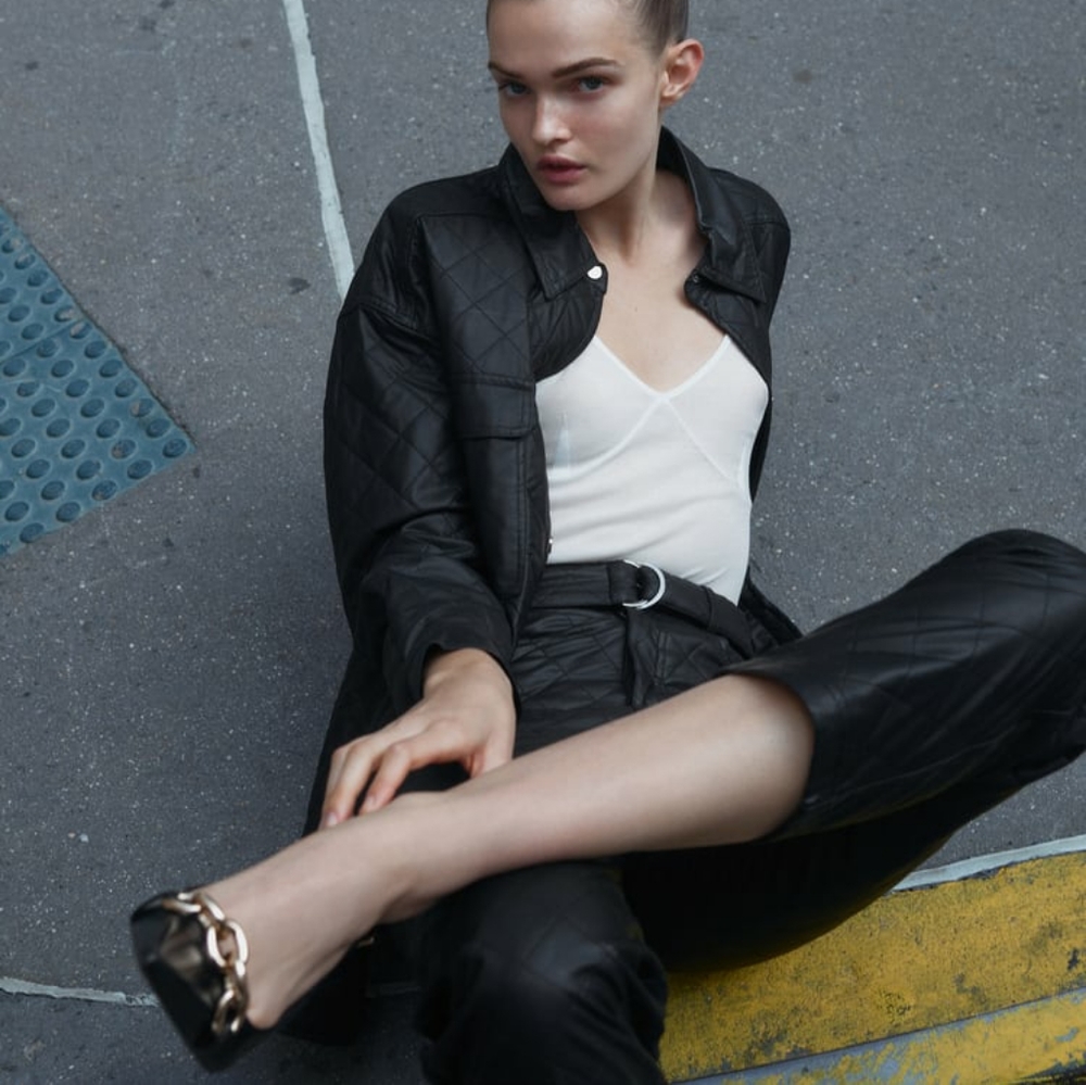 NWT ZARA FAUX LEATHER BELTED PANTS